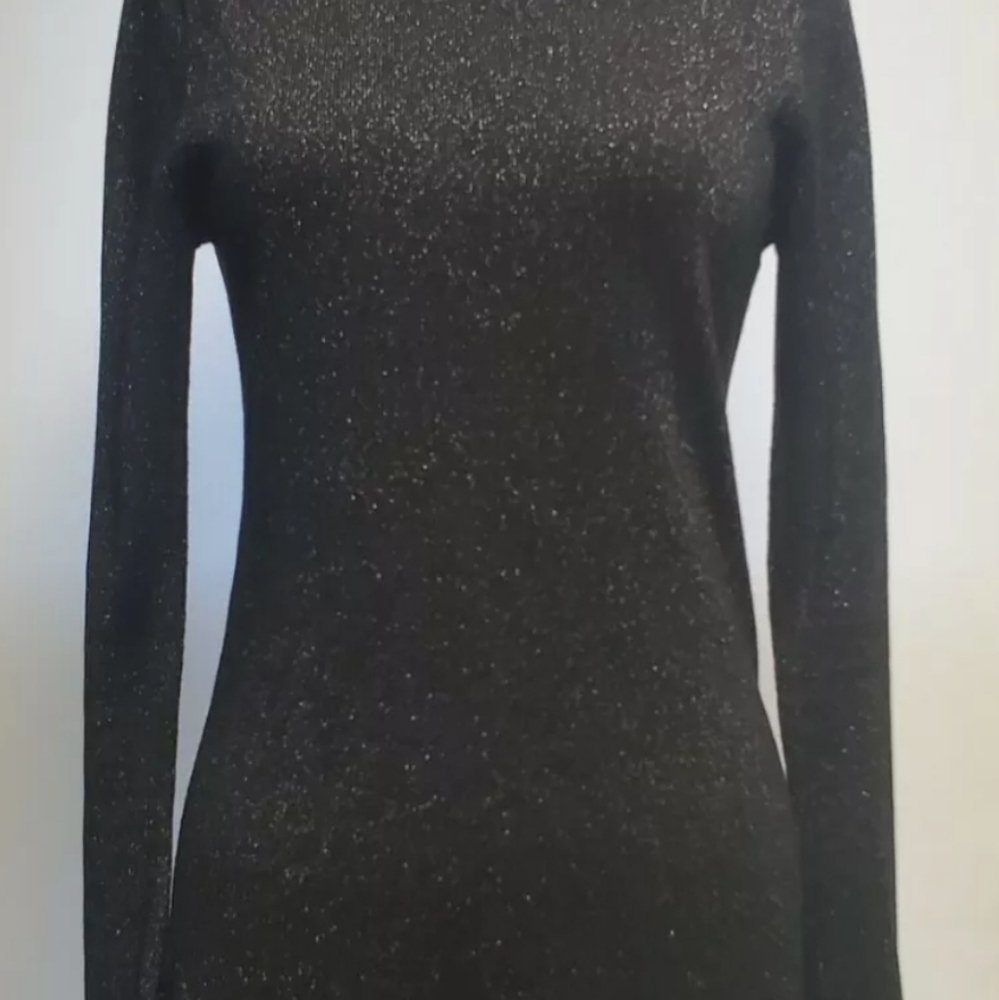 Black Silver Asymmetrical Fringe Sweater Sz XS